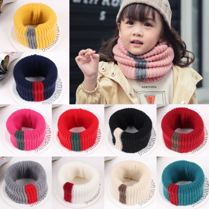 Knit Sjaal Meisjes Dikke Warmer Fleece Winter Snood Sjaal Wol Elastische Kinderen Kraag Ring Sjaals