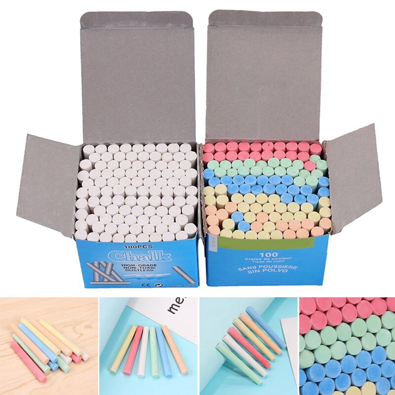 100pcs Mixed Colour White Chalk Sticks Pack Kids Playground School Art Learning JR Deals