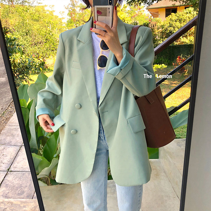 Bella filosofi kvinnor vår chic enkelknäppt vintage koreansk kvinnlig lösa jackor ledig gata kontor dam kavaj ytterkläder