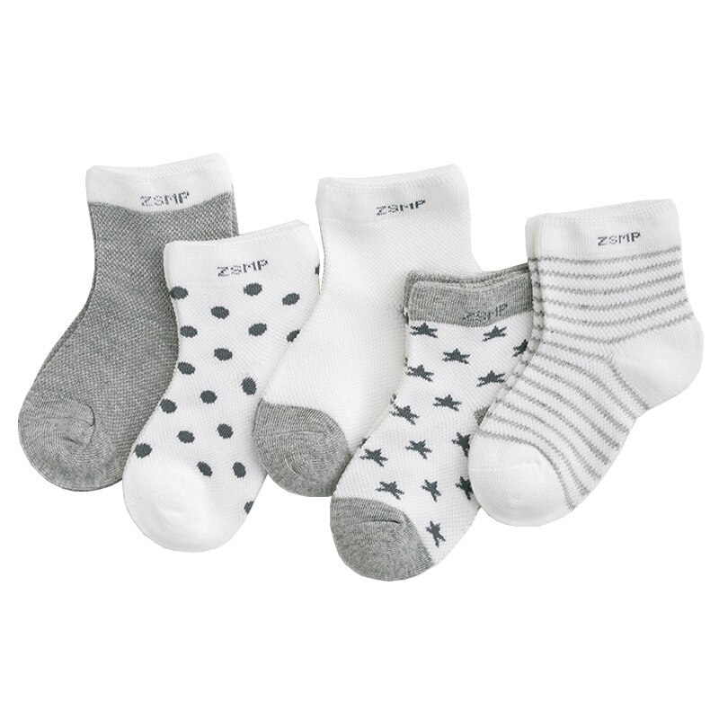 5 par / sæt baby sokker børns mesh sokker ultra-tynde åndbare sokker stjerner moon drenge piger børn sokker til 0-5 år: Grå / 0-1 år