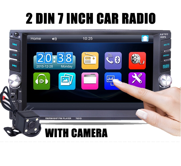 2 Din Bluetooth Car Radio 6.6" hand-free USB/AUX/SD 12 languages Touch Screen FM Remote Control Stereo MP5 Player