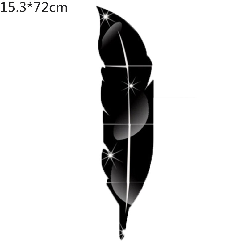 Plumas DIY 3D espejo Adhesivo de pared extraíble s GW 1 Uds decoración de habitación pegatina decorativa de vinilo espejo de pluma espejo Adhesivo de pared: black15.3x72cm