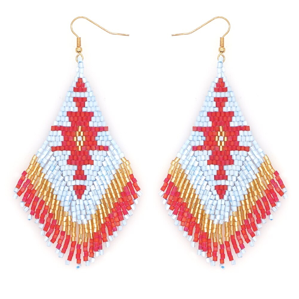 Go2Boho-pendientes de estilo nativo para mujer, aretes étnicos, cuentas de semillas Miyuki, anillo para la oreja, borla de flecos, joyería para mujer