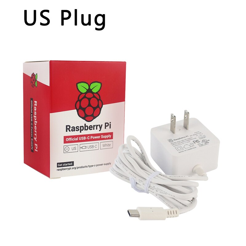 Official Original Raspberry Pi 4 Power Supply 5V 3A USB-C White Power Charger Power Adapter for Raspberry Pi 4 Model B 1G/2G/4G: US