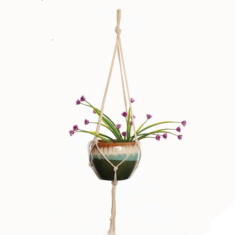 Simpel planteophæng simpelthen macrame planteophæng reb planteophæng blomsterophæng plantepottebakke: Beige - 1 lag