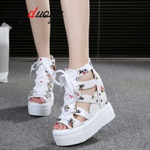 Chaussures femme sandales été sandales plateforme compensées fermeture éclair semelle épaisse chaussures décontractées femme talons hauts sandalias platafor