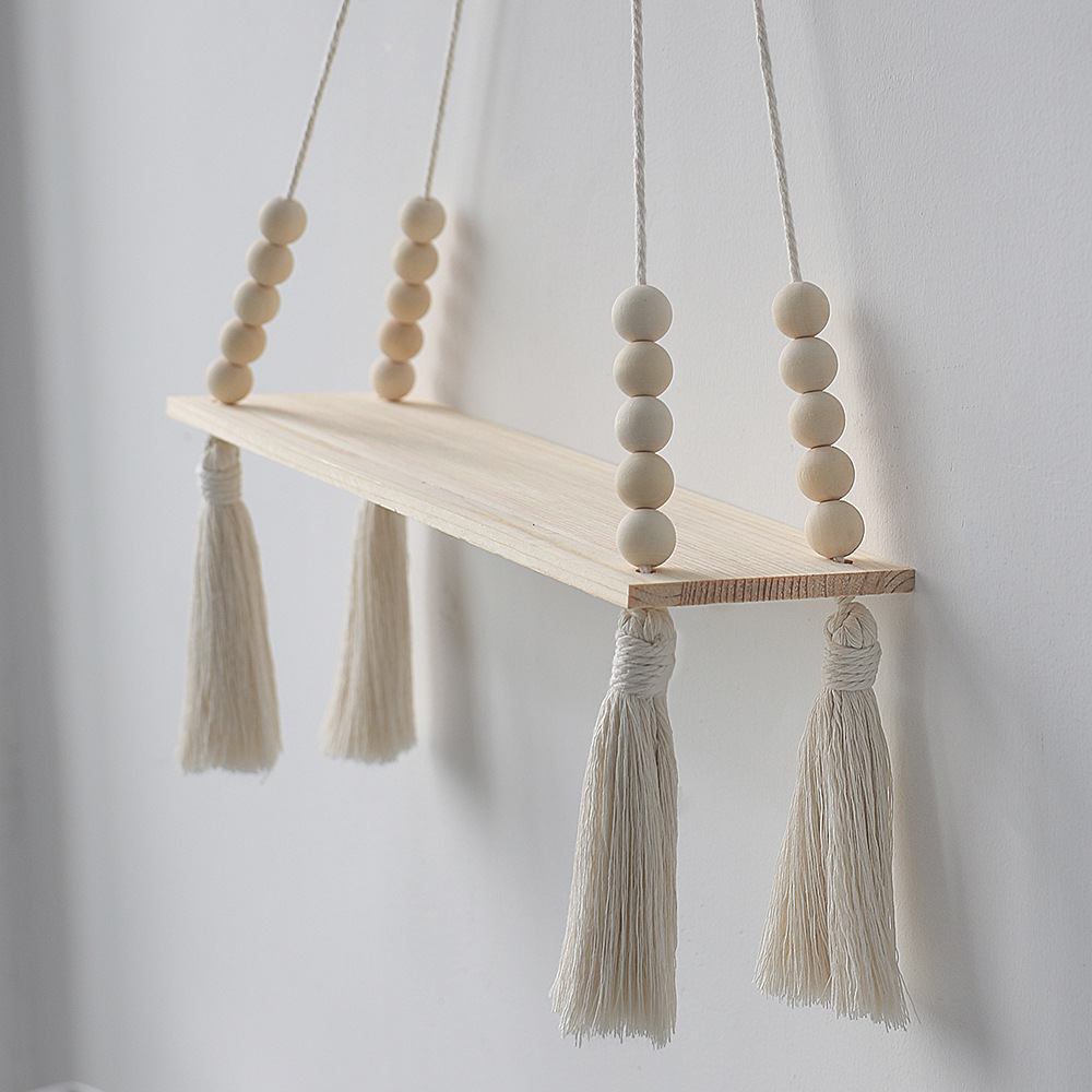 Étagères suspendues en macramé pour décoration murale, Triangle, étagères flottantes en bois, décoration Boho de ferme rustique pour chambre à coucher