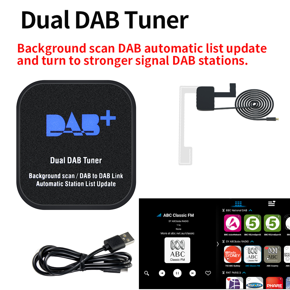 Antena DAB + para Radio de coche Android con adaptador USB, reproductor receptor DAB estéreo GPS, escaneo automático, compatible con logotipo de lista de canales