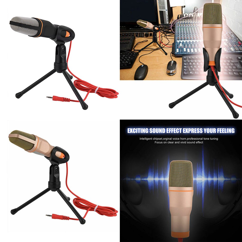 SF-666 Condenser Sound Microphone Stand Holder PC Laptop Phones Wired Desktop Handheld Microphone
