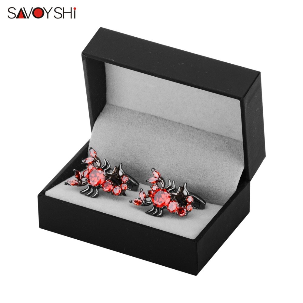 Savoyshi novidade escorpião abotoaduras para homens camisa punhos de alta qualidade vermelho zircons animal manguito links marca moda masculina jóias