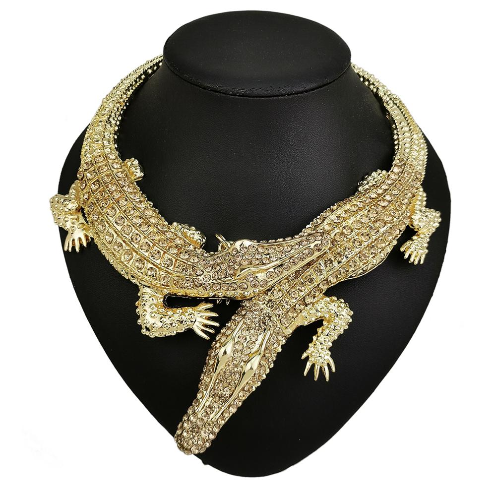 Manilai grandes crocodilos colares incrustação completa strass feminino statement jóias liga torques gargantilha bib colar maxi