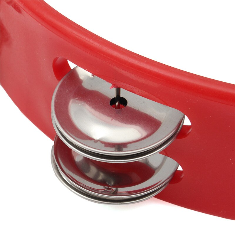 Tambor de percusión de pandereta de música de media luna doble compacta, instrumentos de percusión de Metal duraderos en 3 colores