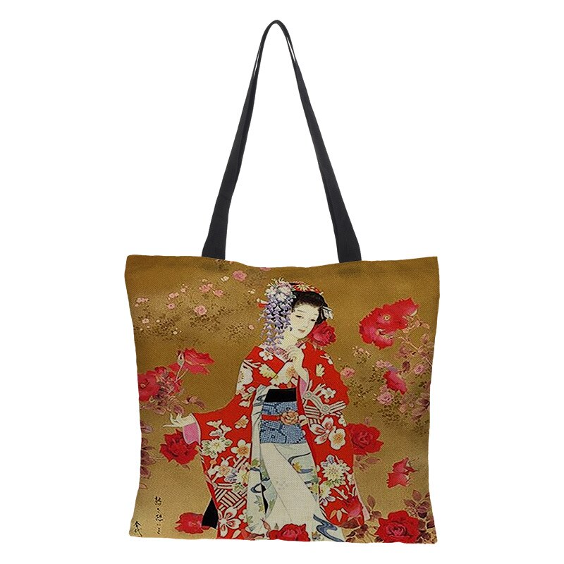 Arrangør opbevaringstaske ukiyoe dronning bomuld og hamp shopping shopper genanvendeligt tote stof kvinder skulder håndtasker taske arrangør