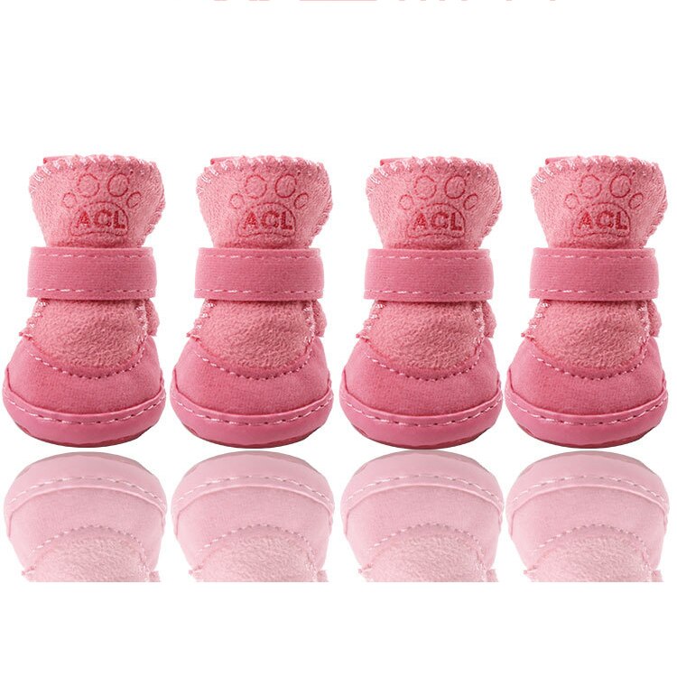 4 Stks/set Hond Schoenen Winter Warm Schoenen Voor Honden Dikke Sneeuw Wandelen Non Slip Katoen Pluche Voor Chihuahua Honden puppy Pet Product: pink / 2