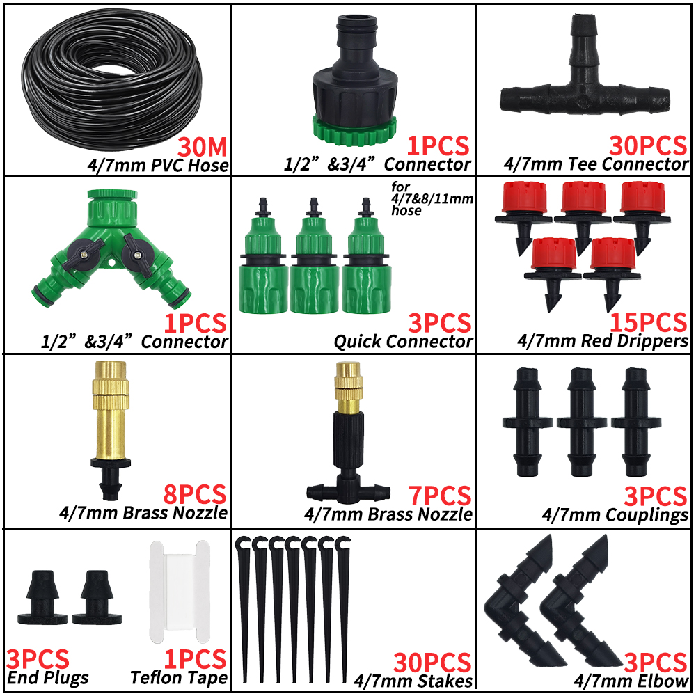 5-50M Giardino micro Irrigazione a goccia Sistema di irrigazione automatica kit controllore Timer Nebbia fai da te Raffreddamento a spruzzo per piante in vaso: verde