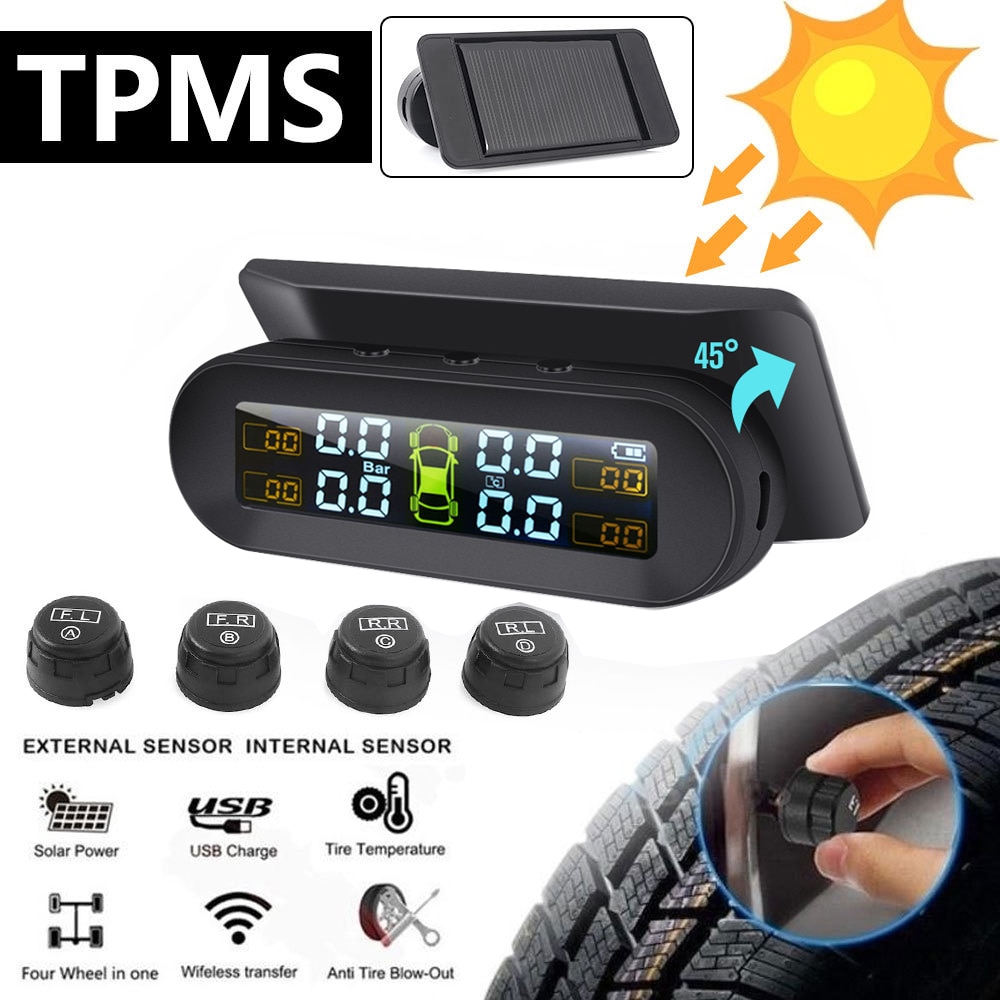 Tpms solenergi tpms bildekktrykk alarm Observere autosikkerhetssystem dekktrykk 360 justerbar temperaturadvarsel
