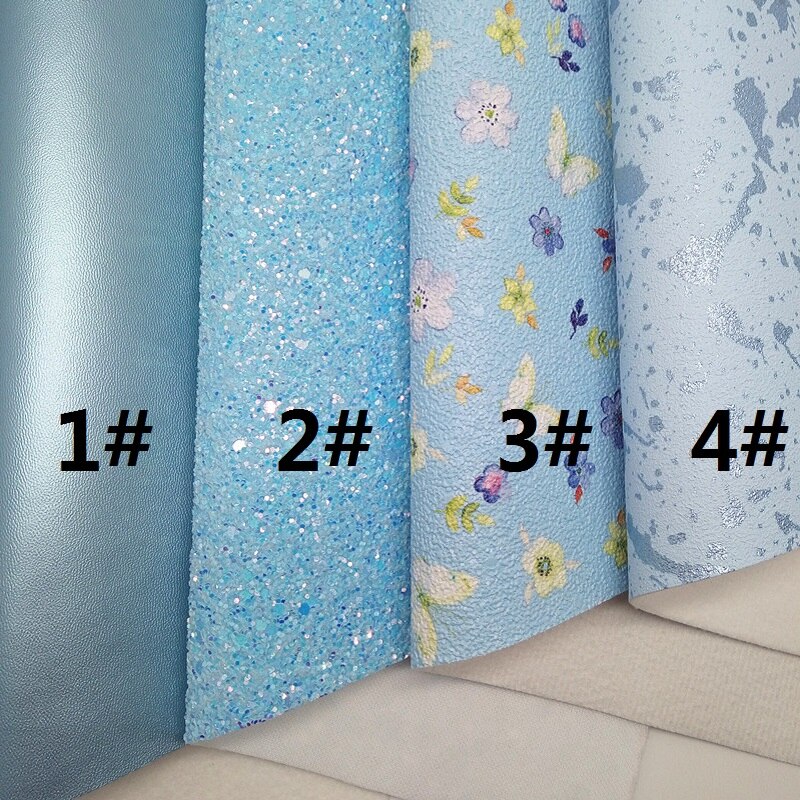 Blått glittertyg, blommor konsttyg, metalliskt syntetiskt lädertyg för rosett  a4 21 x 29cm blinkande ming  xm923: 1 uppsättning