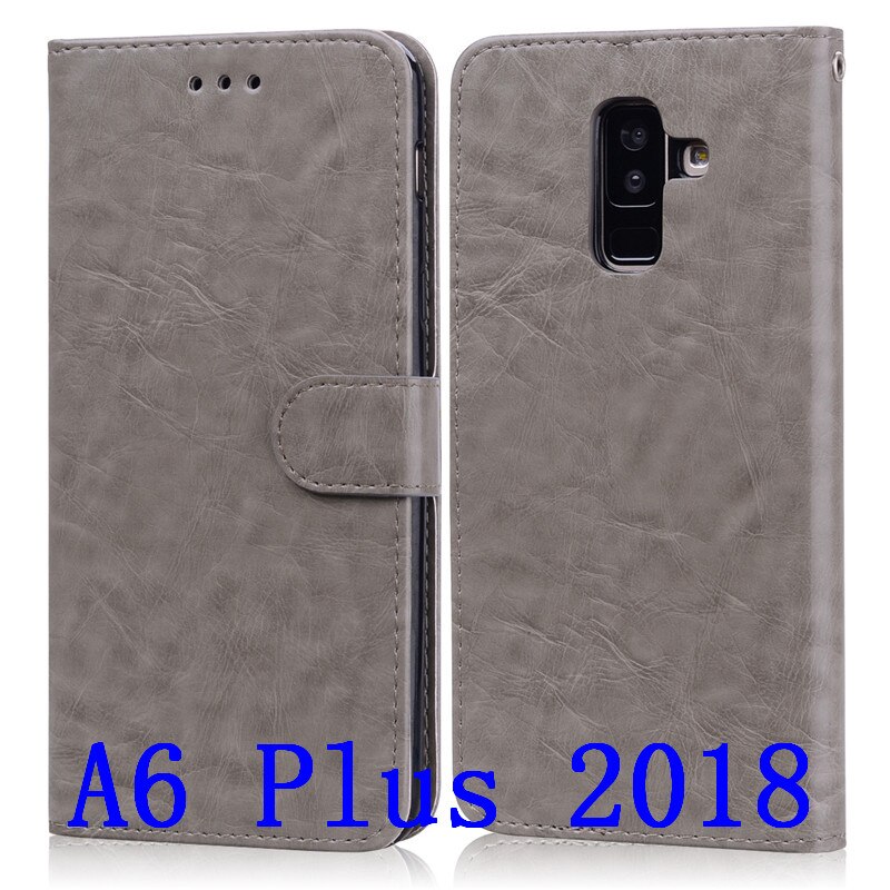 Case Voor Samsung Galaxy A6 Zachte TPU Siliconen Telefoon Cover Leather Wallet Flip Case Voor Samsung Galaxy A6 EEN 6 Plus Case: Gray A6 Plus