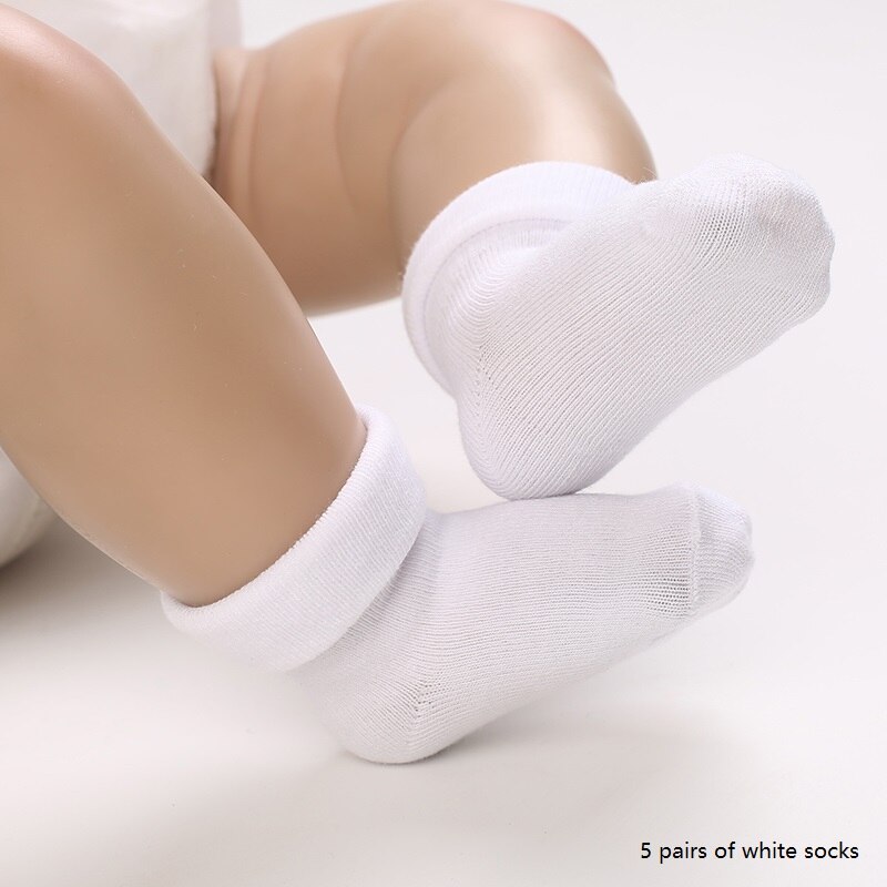 Calcetines antideslizantes de algodón para niños y niñas, medias cómodas de tubo suave, de 0 a 1 años,: 5psirs white