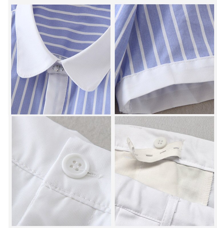 4Pcs Formele Gentleman Jongens Zomer Bruiloft Outfits Witte Rok Blauwe Shirts Met Vlinderdas Meisjes Studenten School Uniform Past