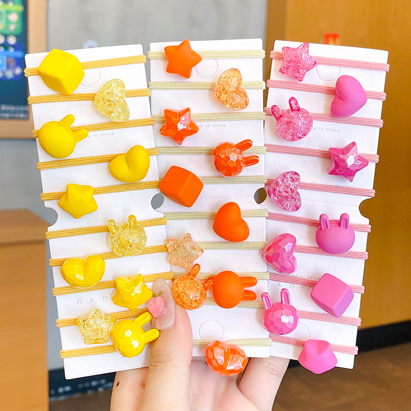 【Juego de 10 piezas】 tocados súper bonitos en caja, banda de goma para el pelo de dibujos animados para niños de color caramelo, tocado con bola de cristal