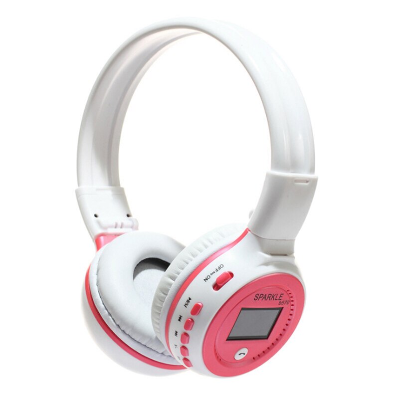 UNITOP ZEALOT-auriculares B570 auriculares inalámbricos con Bluetooth, estéreo, con pantalla LED, para música, soporta tarjeta SD y teléfono móvil: White Pink