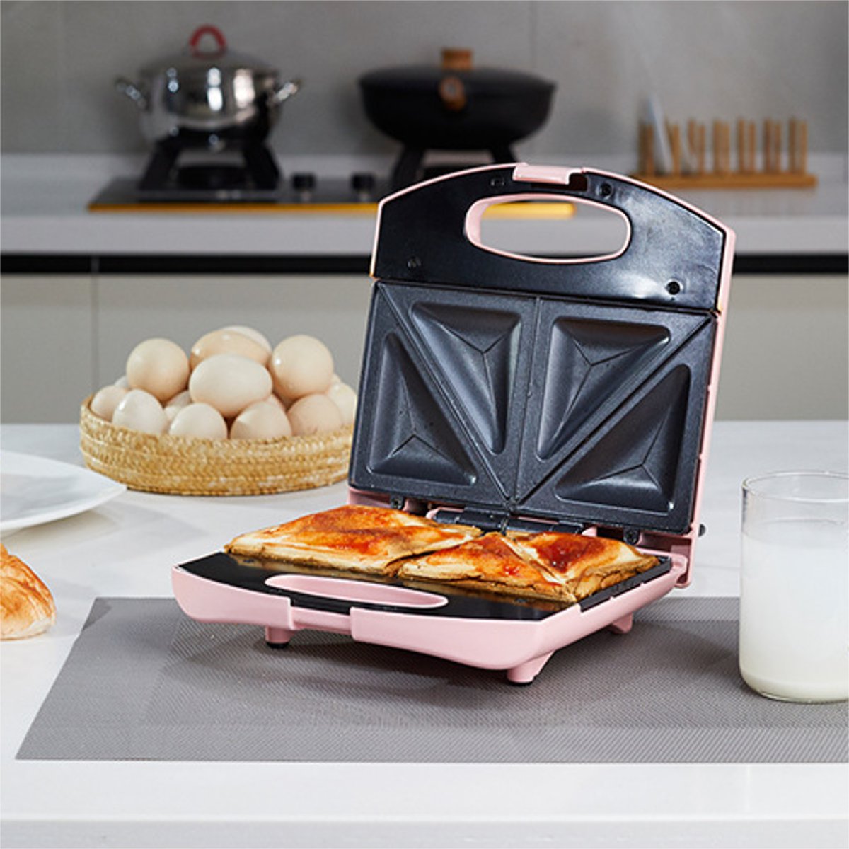Elektrisk sandwich maker 2 dobbelt toast grill non stick overflade brødrister 220v