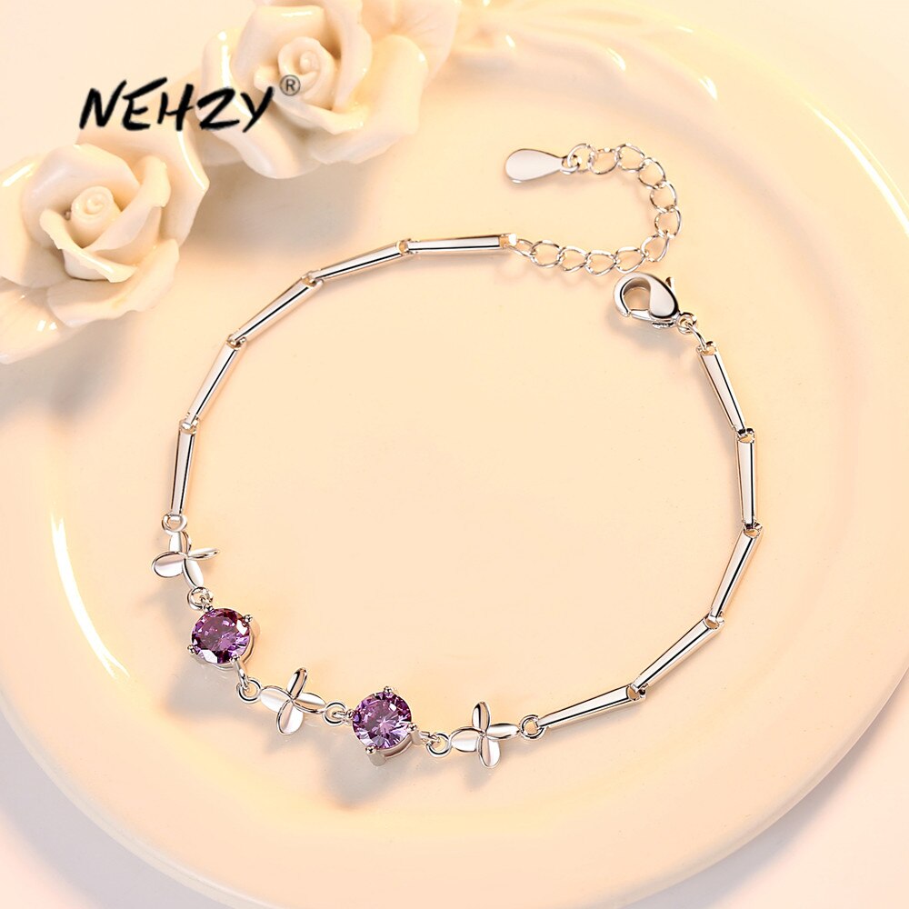 NEHZY S925 Stempel Silber Neue Frau Schmuck Kristall Zirkon Blume Armbinde Länge 16CM + 4CM