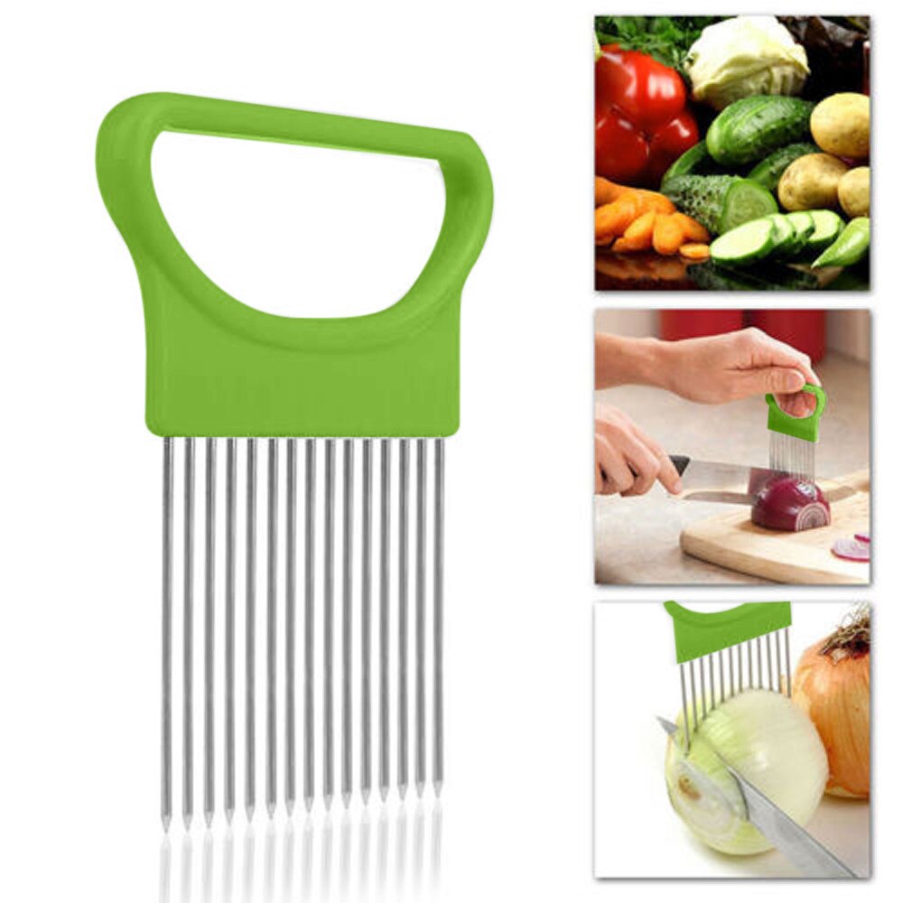 Tomaat Ui Groenten Slicer Snijden Aid Houder Gids Snijden Cutter Veilig Vork: Green