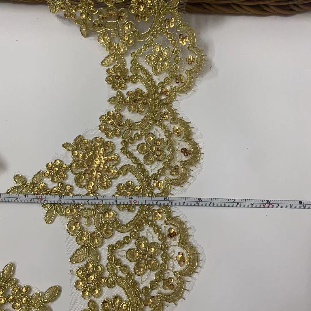1 yard guld stof blomst venedig venedig pailletter mesh blonder trim applikationer syning håndværk til bruden brudekjoler 15cm bredde