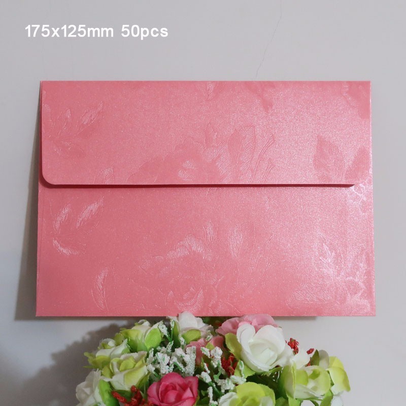 White Floral Embossed Envelope Invitation Envelopes: 175x125mm Pink50