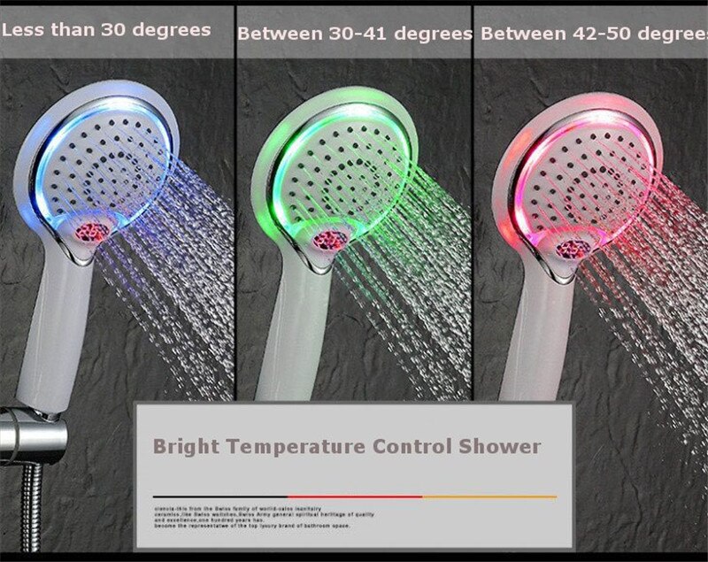 Led bruser spray hoved hovedholdt bruser spray hoved digital temperatursensor 3 farver skift vanddrevet regnfuld bruser