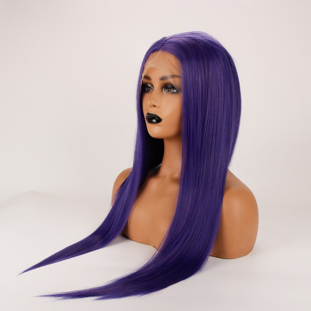 DLME Purple Blue Wig Long Straight Wigs Glueless Heat Resistant Fiber Drag Queen Synthetic Lace Front Wigs for Women Party Wig