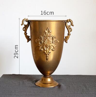 Jarrón de copa de hierro Retro europeo, decoración del hogar, sala de estar, arreglo de figuritas de flores, artesanías, adornos de maceta de Metal para Hotel: BLANCO