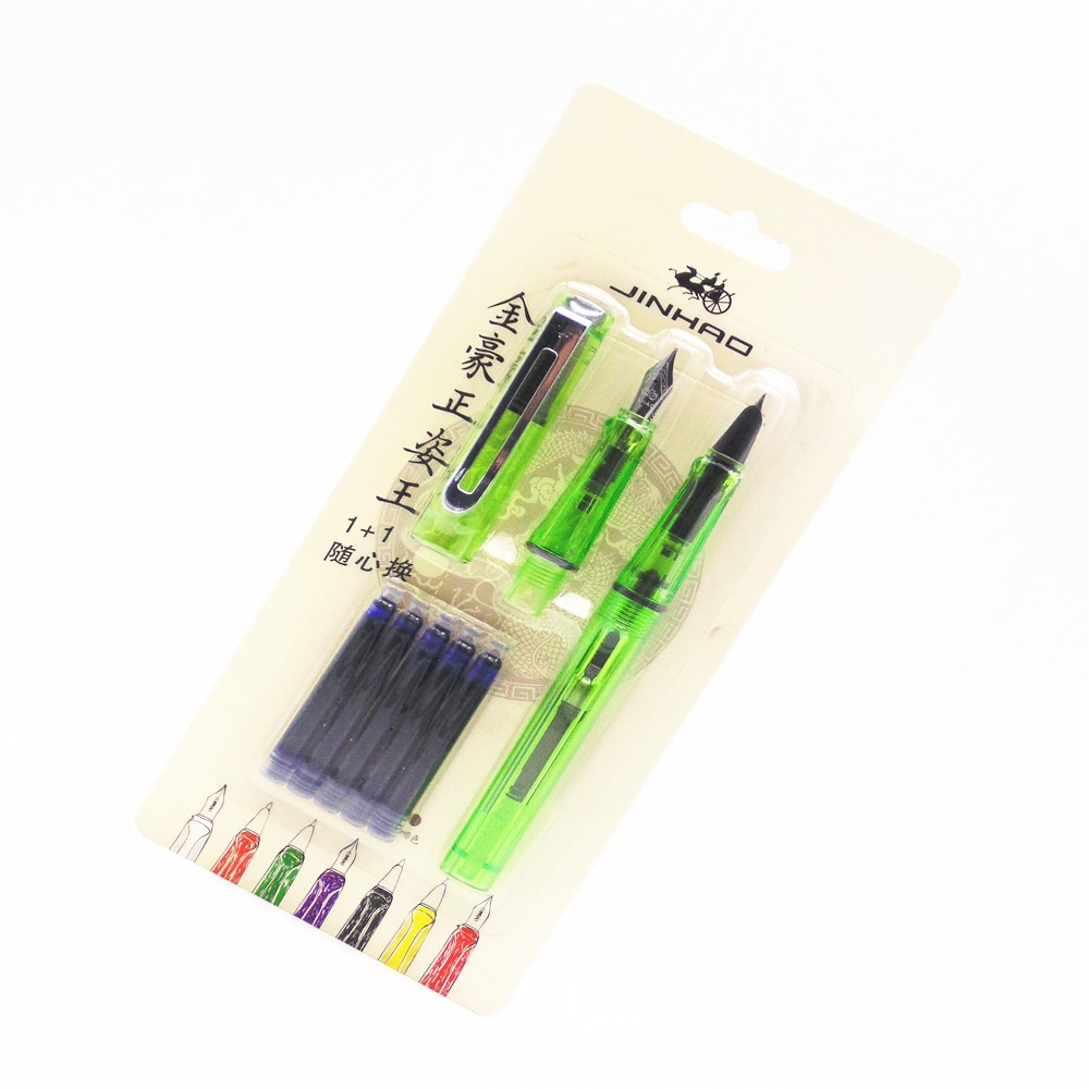 Jinhao 599 Transparant groen Set pen 5 stks Blauw Inkt Medium nib fine nib Vulpen Student kalligrafie pen kantoor Business