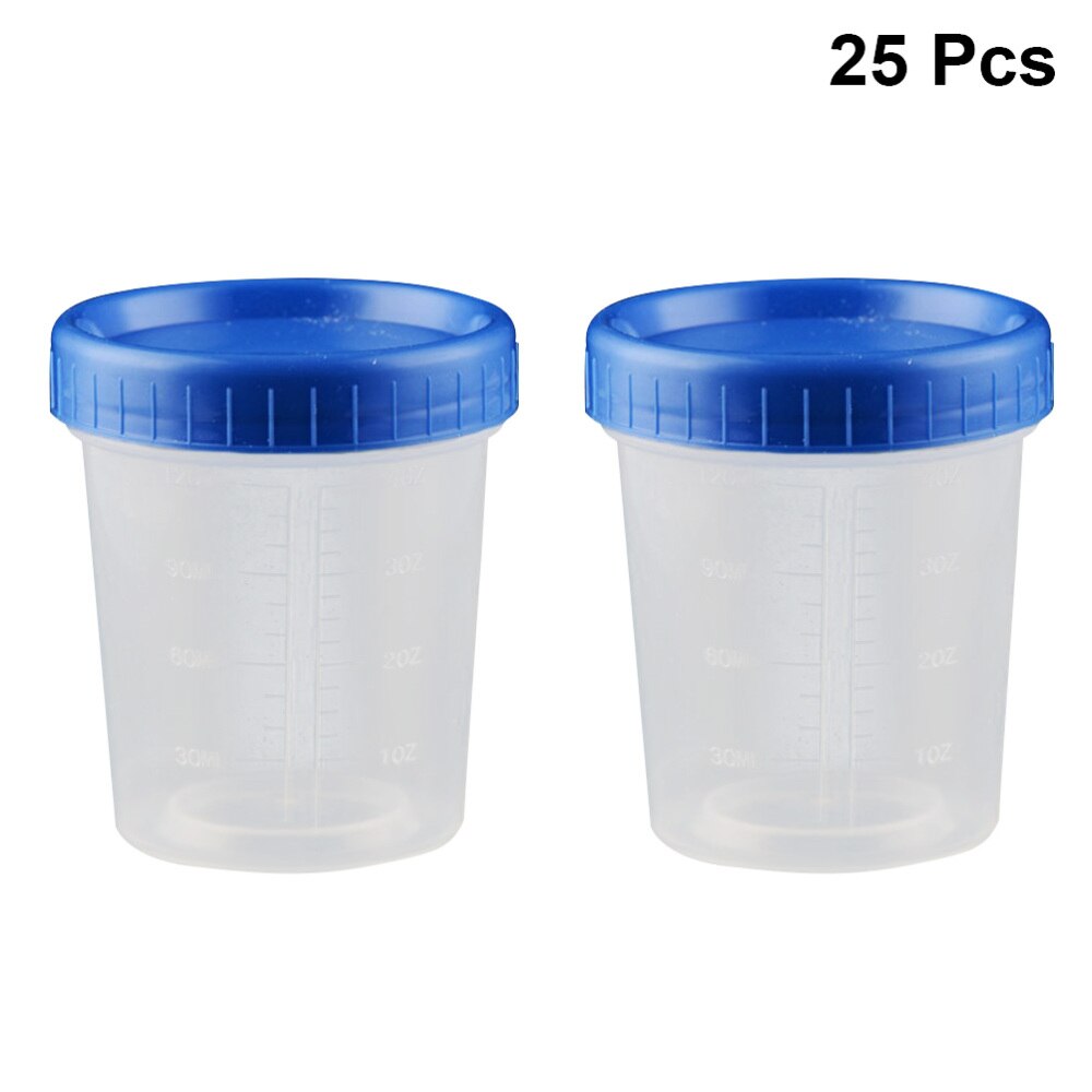 25pcs 120ml Disposable Measuring Cups with Lid Transparent Specimen Cup: As Shown