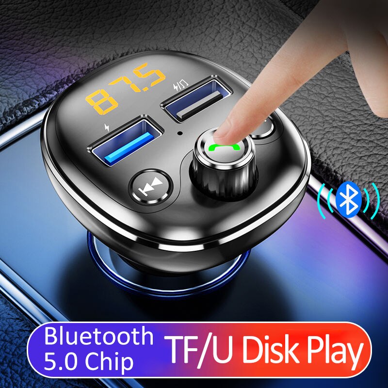 Zwart Fm Modulator Bluetooth 5.0 Chip Met QC3.0 Fast Charger Dual Usb Tf U Disk Muziekspeler Handsfree Car Kit