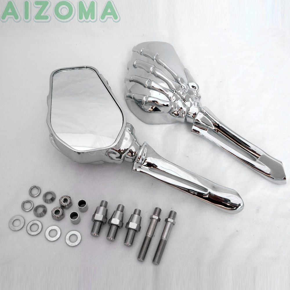 Chrome Motorcycle Rearview Mirror For Harley Sportster 883 Dyna Street Glide Custom Aluminum Skeleton Hand Claw Side Mirrors