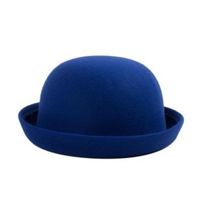 Retail Little Girls Fedora Hat Dome Cap Children Dress Hats Kids Caps Felt Hats Wool Felting Bowler Hat: Royal blue / Child 50-53cm