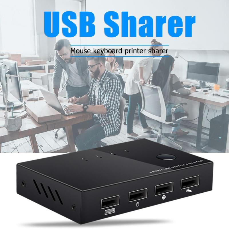 USB KVM Switch Box USB 2.0 Switcher 4 Port PCs Sharing 2 Devices Button Switching for Keyboard Mouse Printer Monitor