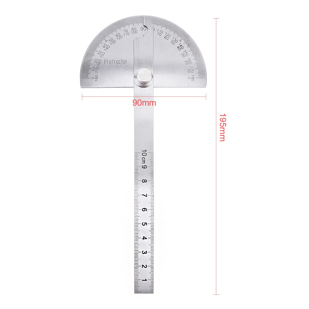180 grader 100mm mätare i rostfritt stål med skala och fästskruv för vinkel- och längdmätning/arkitektonisk