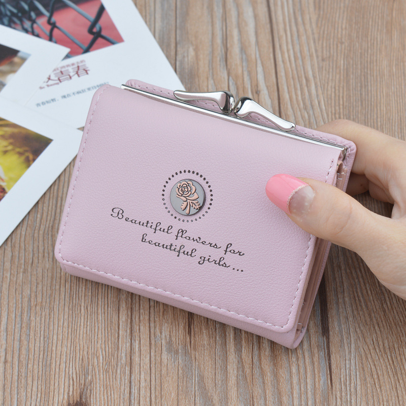 Portefeuille femme porte monnaie femme pochette femme Mini portefeuille court en polyuréthane petit porte monnaie pour femme portefeuilles femme: Rose