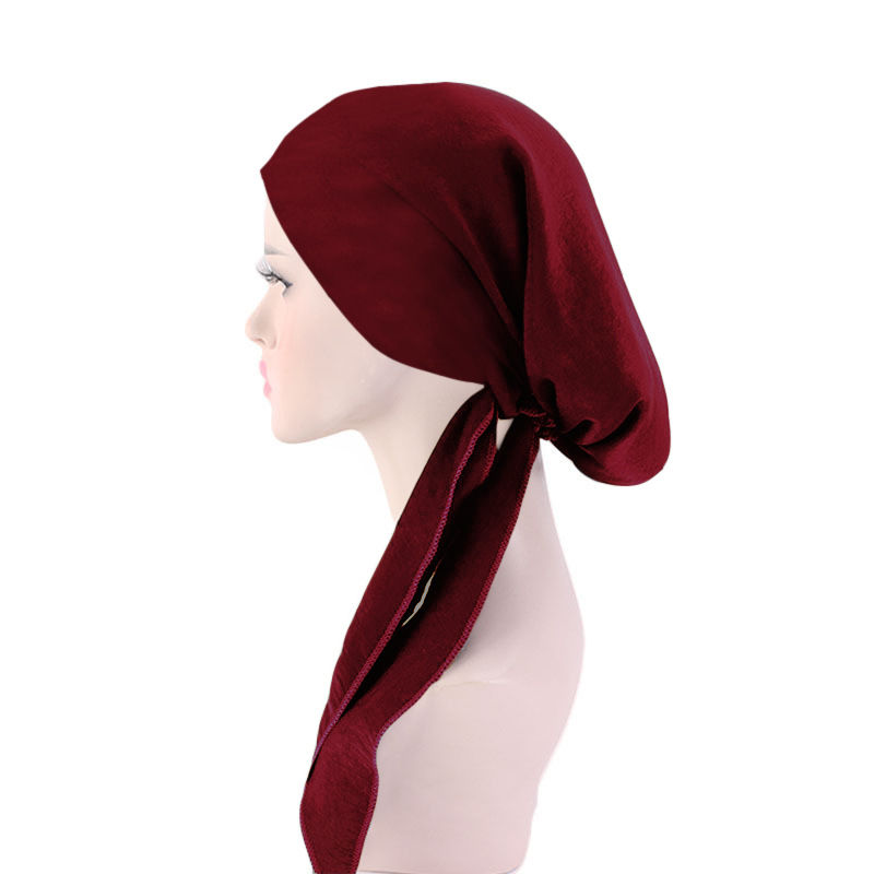 Muslimske kvinder hovedtørklæde hue hue kemo hat turban hovedbeklædning bandana kræft hårtab cover hovedtørklæde hoved wrap strækhætter: 13 mørkerød