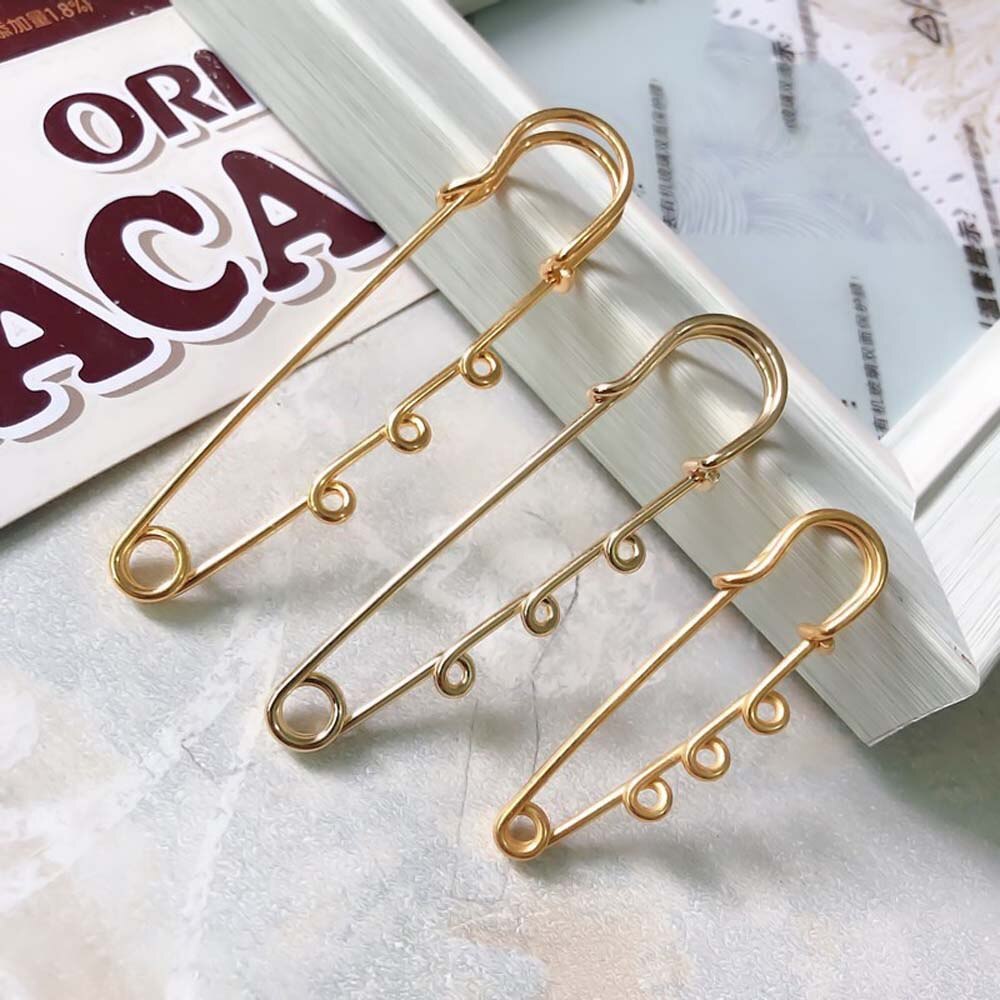 10 Uds. De pasadores con 3 agujeros para broche Diy, accesorios de joyería para niños, con dijes y cadena, Color bronce y plateado, 5cm X 1,5 cm