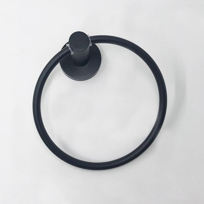 Enkel vægmonteret rundt håndklæde ring mat sort rustfrit stål tøjstativ badeværelse supporter hardware tilbehør