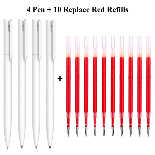Xiaomi Mijia-Bolígrafo ligero para escritura fluida, boli de pulsación de 0,5mm con recambio de núcleo, disponible en color azul, rojo y negro, ideal para el trabajo, pluma original: 4pen 10red refills