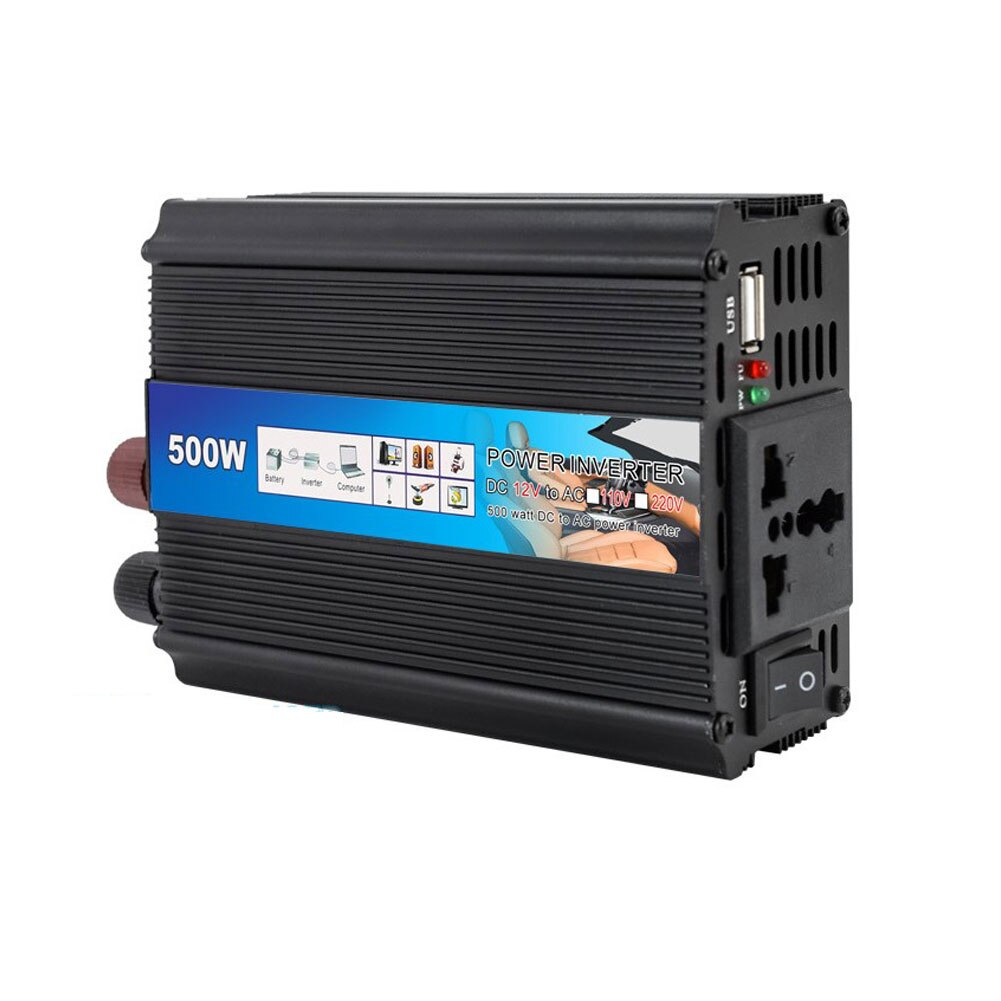 1pc Inverter per auto in lega di alluminio da 12V a 220V 500W adattatore per trasformatore automatico per veicoli a conversione sinusoidale ad alta potenza