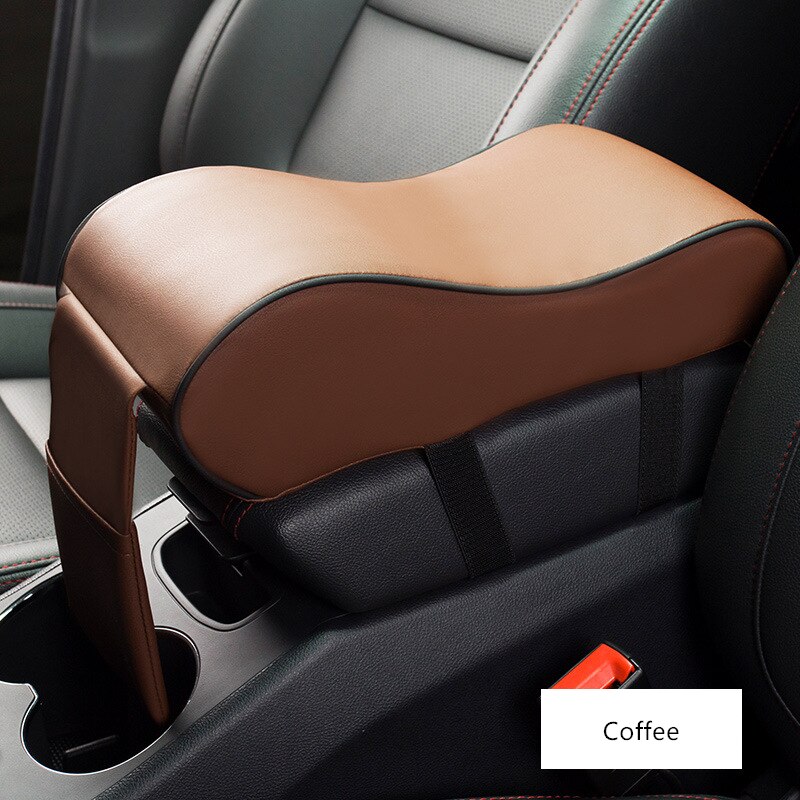 Pu læder blødt hukommelsesskum bil armlæn boks pude armstøtte hvile universal auto sæde center armlæn extender hæve pad: Kaffe