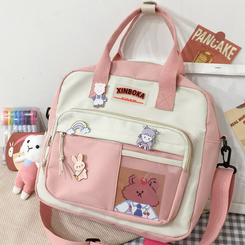 Mały samouczek plecak kobiety Ins koreański wielofunkcyjny plecak szkolny dla nastolatków kobiece śliczne wodoodporne torby podróżne na ramię: pink with toy