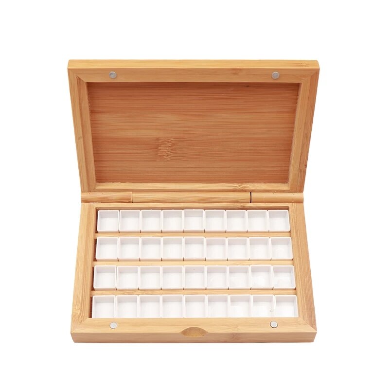 24/36 Grids Box Aquarel Verf Bamboe Houten Palet Draagbare Lege Opslag Paleta Art Supplies